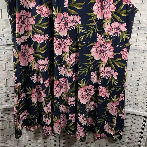 Navy/Pink/Green Floral Print Sundress w/ Keyhole Detail - Picture 2 of 3